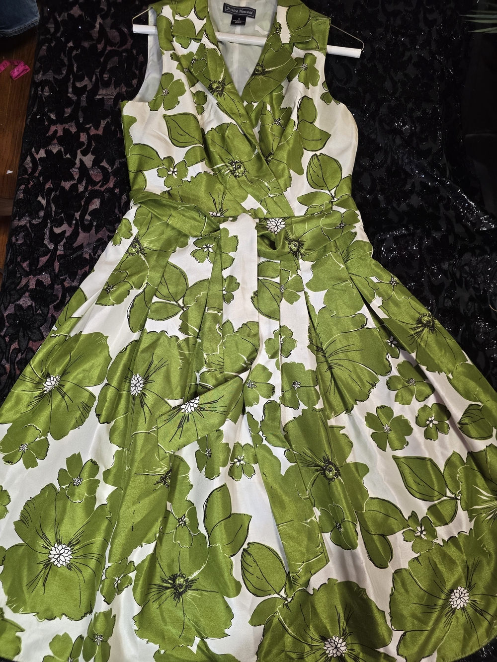 Talbots White & Green Floral Sleeveless Midi Dress